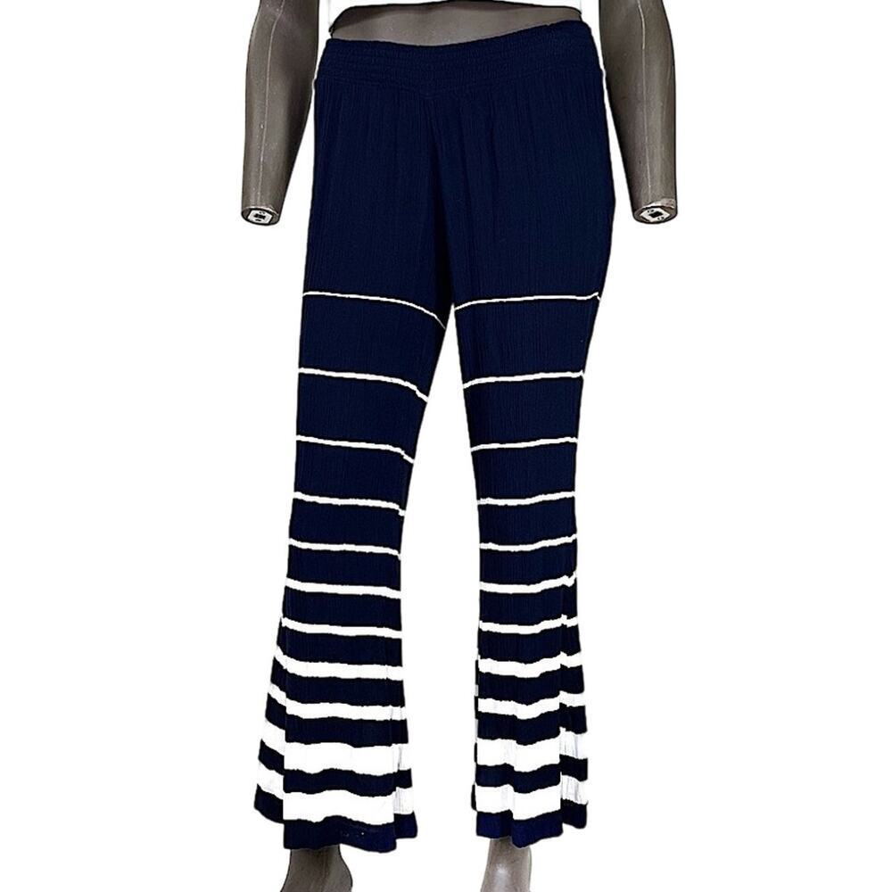 Billabong Womens Small Lounge Pants Blue White Stripes Flare Stretchy Boho Gauzy